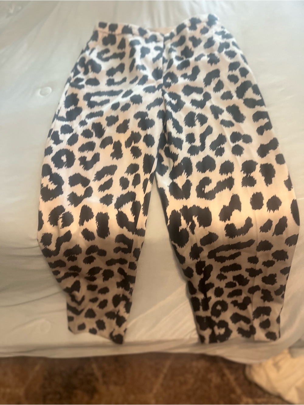 Silky Pants - Black on Cream tapered at ankle for a clean look